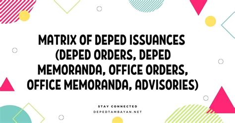 depedzn advisory|Matrix of DepEd Issuances (DepEd Orders, DepEd .